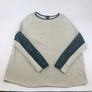 Ann Taylor S cream sweater black faux leather slvs